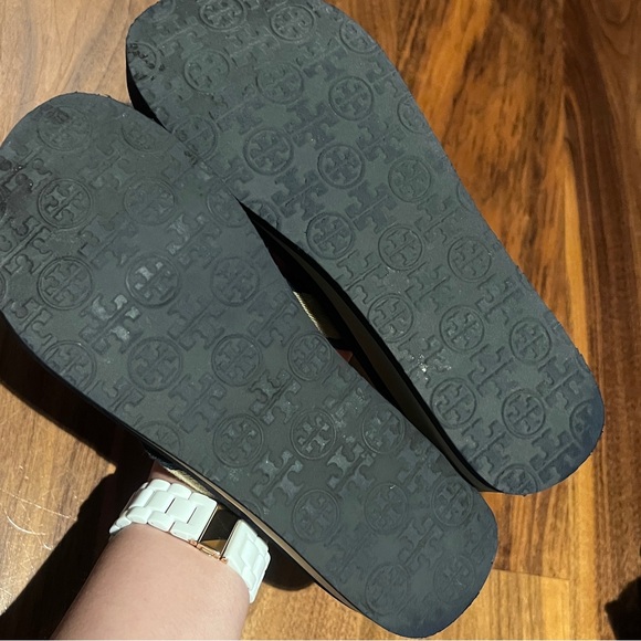 TORY BURCH Frankie Navy Blue Khaki Foam Wedge Flip Flop - Picture 5 of 9